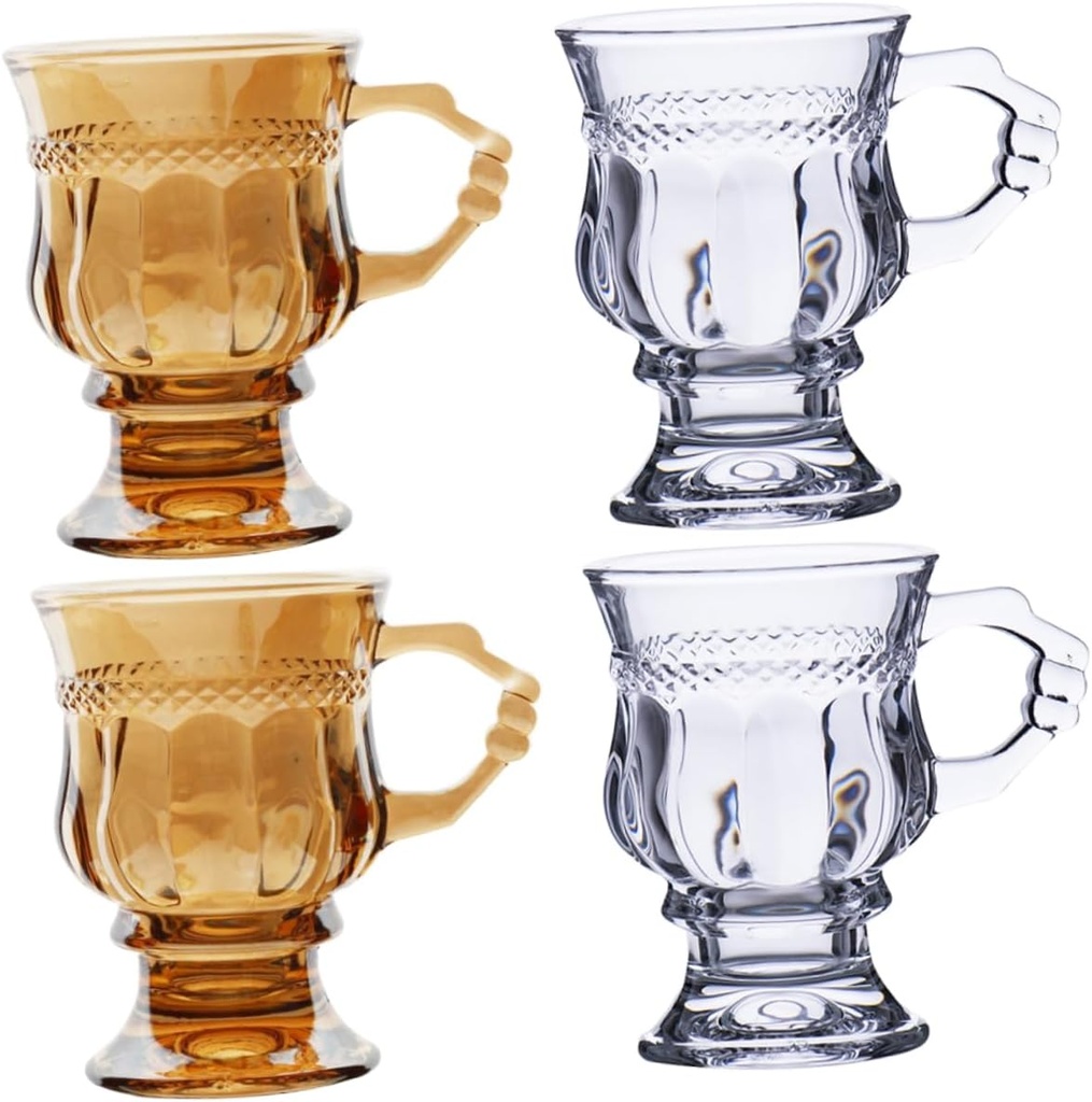 BESPORTBLE 4pcs Vintage Goblets Elegant Glass Cups with Handles for Wine Ice and Desserts Unique Embossed Design for Home and Party Use Sturdy and Reusable Drinkware