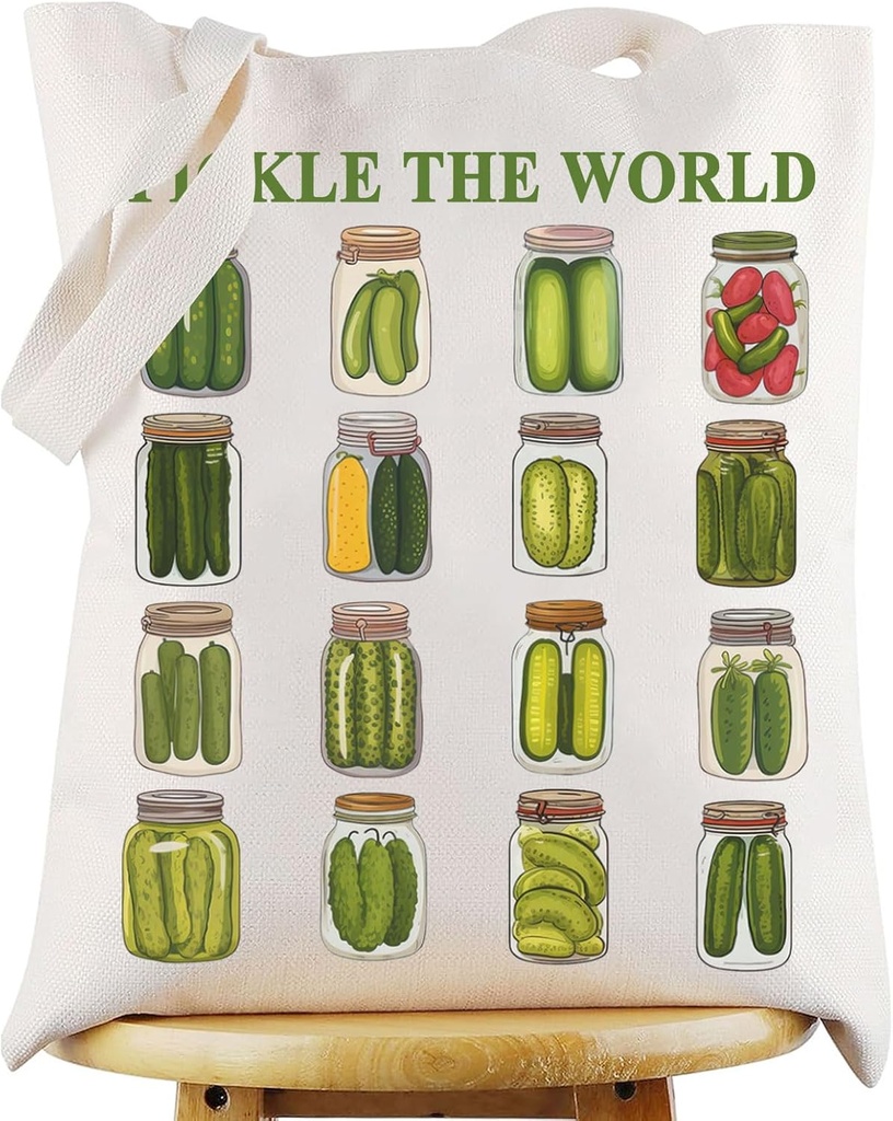 WZMPA Funny Pickles Tote Bag Pickle Cucumber Lover Gift Pickle The World Reusable Grocery Bag Pickles Merchandise