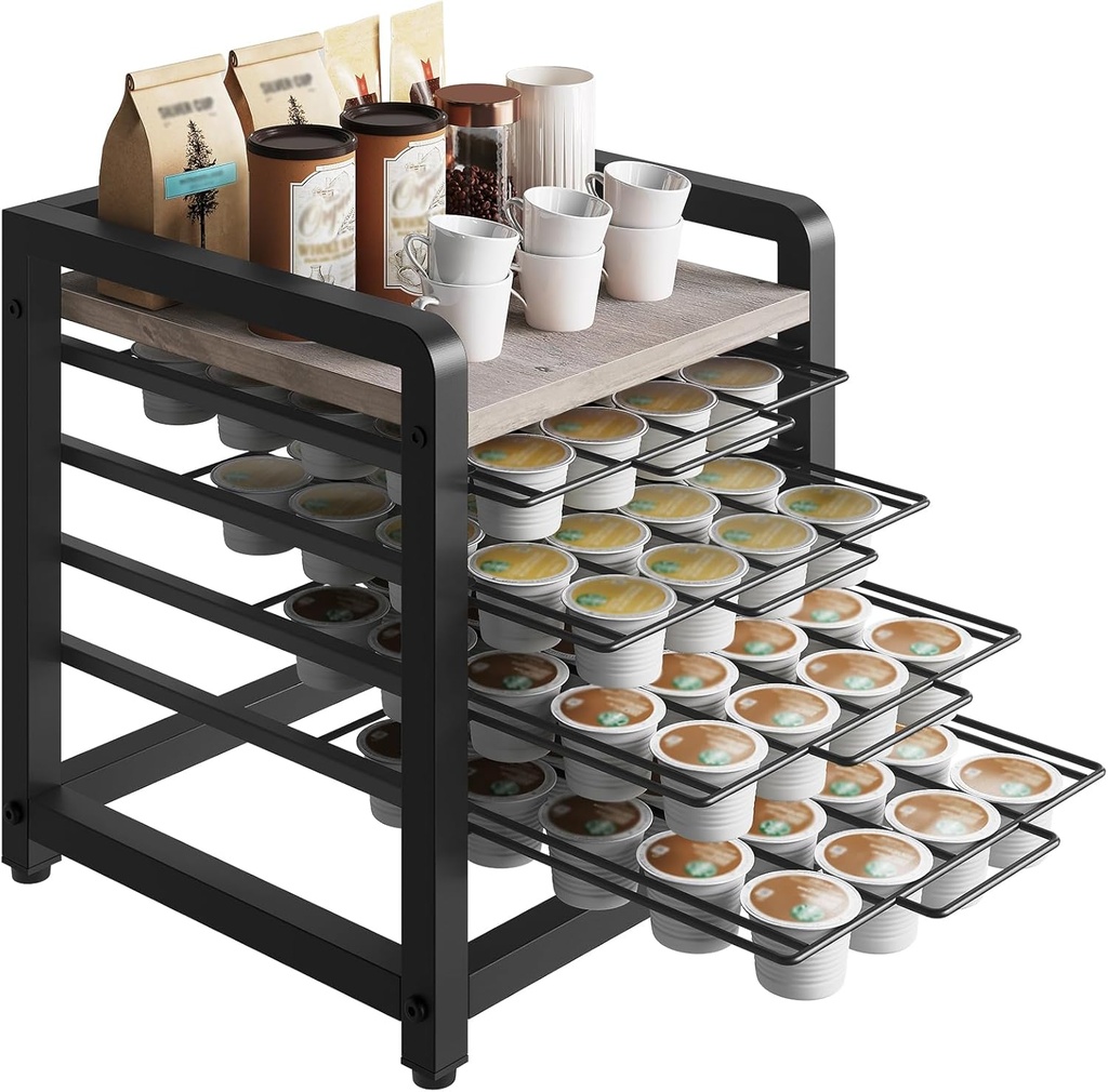 Coffee Pod Drawer Holder, 4 Tier Organizer for K Cup, 80 Pods Capacity, Spacious Storage Rack for K Cup, Space Saving, Easy Assembly, for Kitchen, Greige and Black KH04BG