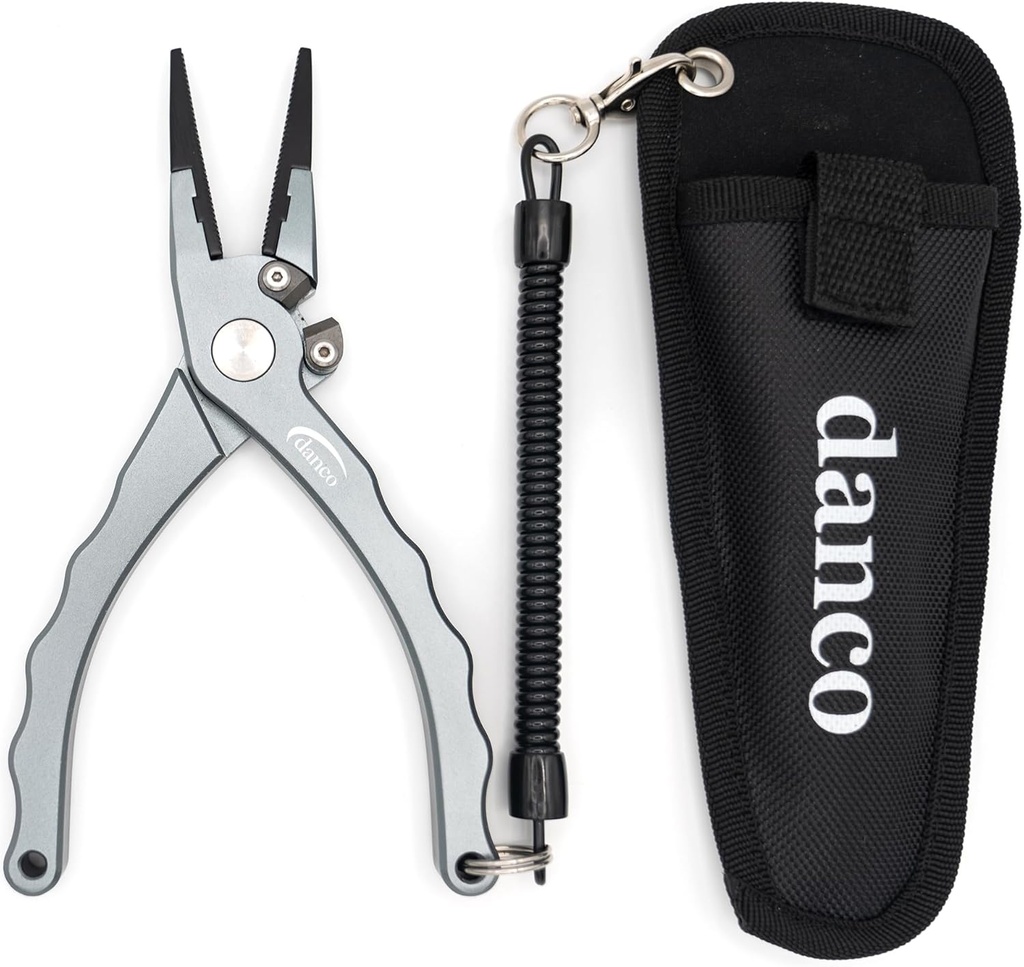 danco 7.5-inch Aluminum Fishing Pliers with Tungsten-Carbide Side Cutters - T6-6061 Aircraft Grade Aluminum Construction - Saltwater Resistant Fishing Pliers with Sheath