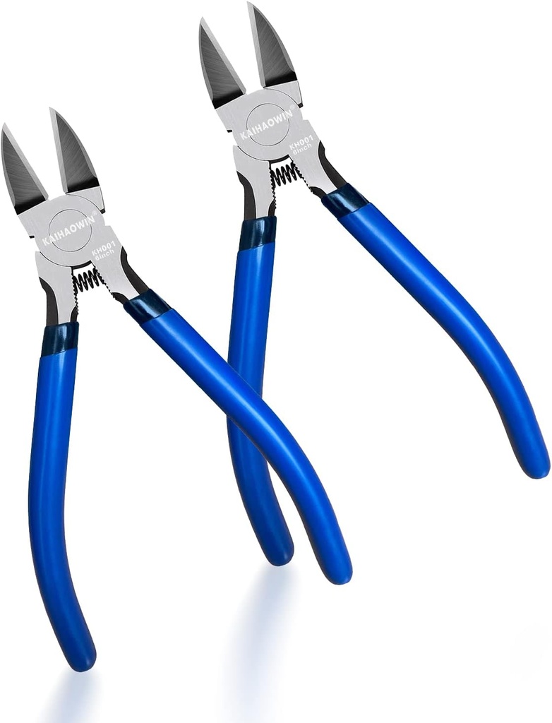 Wire Cutters 2 Pack KAIHAOWIN 6 Inch Wire Cutters Set Spring Loaded Wire Snips Diagonal Cutting Pliers Dikes Precision Wire Clippers Small Flush Cutter for Cutting Wires,Electronics,Cables,Jewelry,DIY