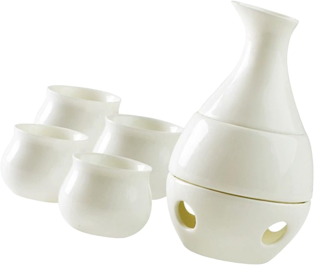 Ceramic Sake Set with Warmer Sake Bottle Multifunctional for Drinking 4 Ceramic Cups Traditional for Christmas Family Home