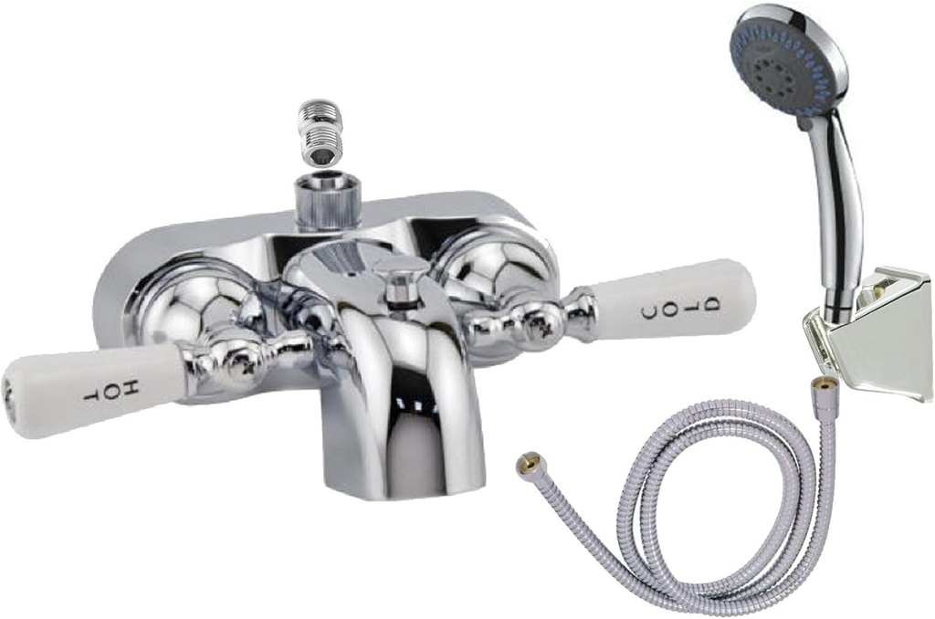 3-3/8" Tub Mount Chrome Clawfoot Bathtub Faucet With Hose And Spray #11520-1385