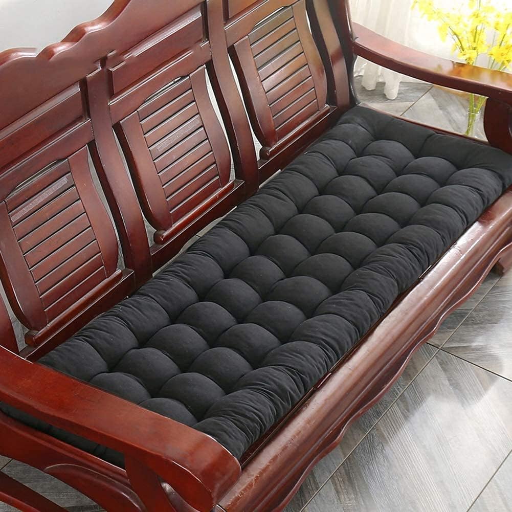 Garden Bench Cushion Comfortable Seat Pad Indoor Outdoor Furniture Chaise Swing Chair Cushion 8cm Thick Bench Mat Replacement Mattress 2-3 Seater-160x48cm-Black