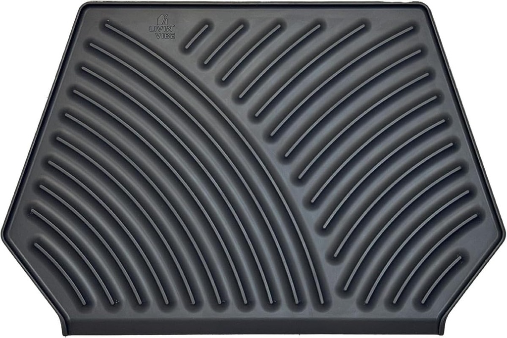 Silicone Dish Drying Mat with Drain, Self-Draining, Heat Resistant & Non-Slip Kitchen Counter Mat, Easy to Clean, Reusable, (19.3'' x 13'', Charcoal Grey)
