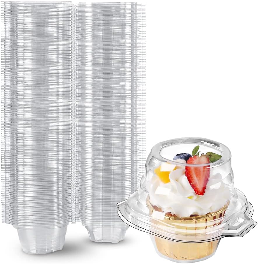 120 Packs Individual Cupcake Containers Stackable Single Compartment Cupcake Disposable Carrier Holder Box Deep Dome Clear Plastic BPAFree (120 counts)