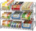Simple Houseware Stackable Can Organizer Rack for Pantry/Cabinet – 11.5" D x 17" W x 13.75" H, Holds 36 Cans, 3-Tier Can Food Storage Dispenser, Chrome