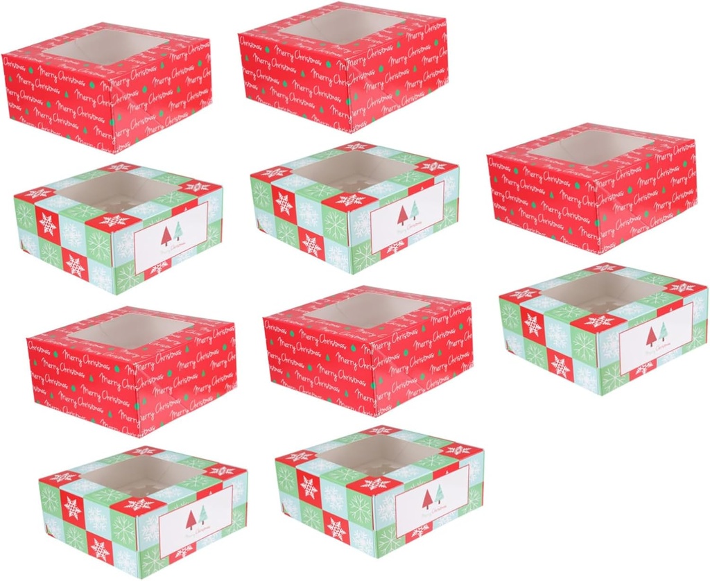 GANAZONO 10pcs Christmas Cupcake Boxes Transparent Window and Design for Fits Standard and Jumbo Material