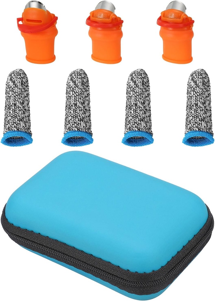 PATIKIL Large Gardening Thumb Knife Set with Storage Case, Silicone Thumb Cutter Finger Cover Garden Trim Tool for Picking Fruit Vegetable, Sky Blue