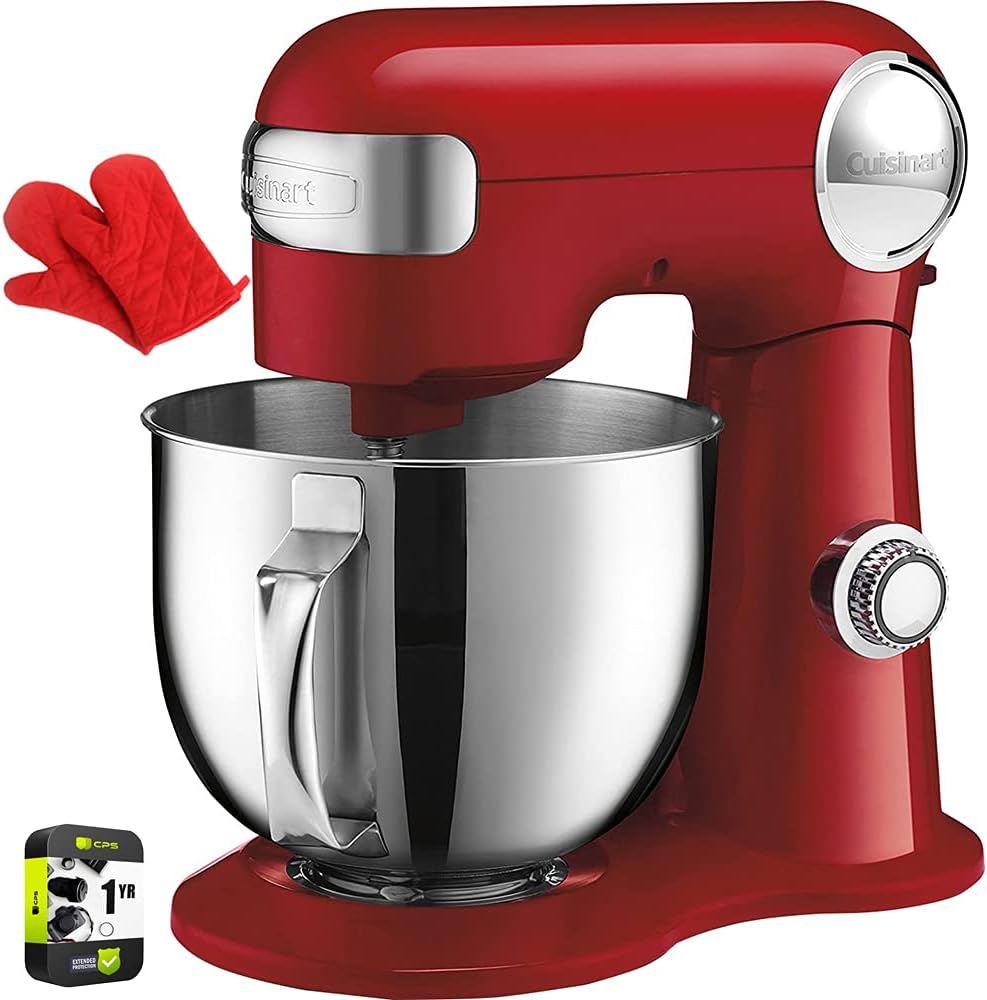 Cuisinart SM-50R 5.5-Quart Stand Mixer Ruby Red Bundle with Deco Chef Pair of Red Heat Resistant Oven Mitt and 1 YR CPS Enhanced Protection Pack