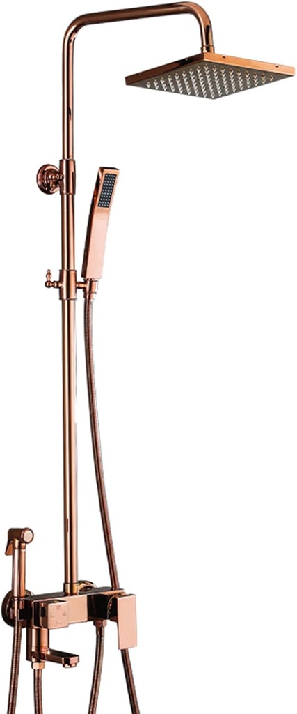 Exposed Shower Faucet Set Rose Gold, Shower System with Handheld Shower, Tub Spout, Bidet Sprayer, Wall Mounted Bathtub Shower Faucet, Bathroom Mixer Tap