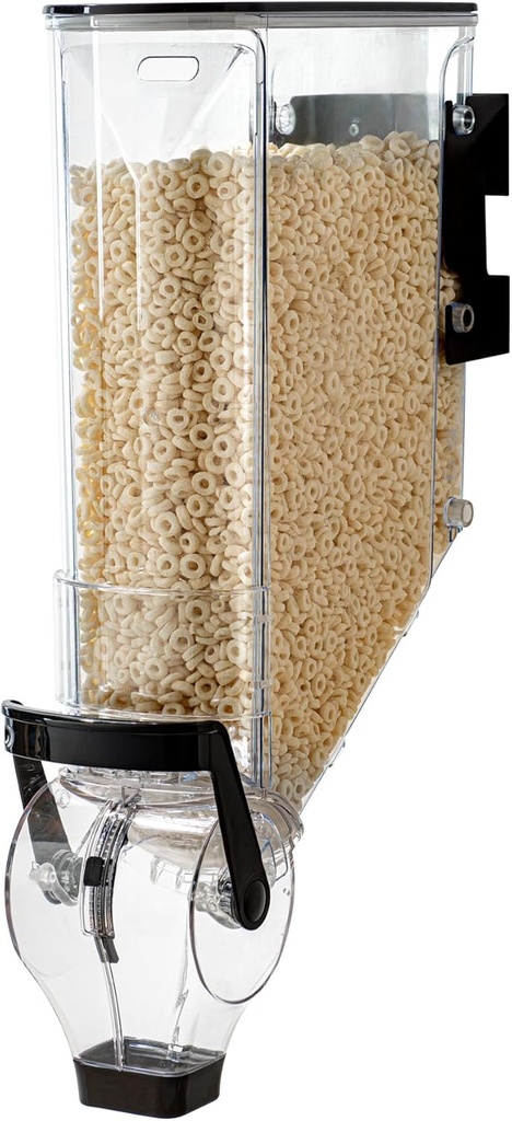 Restaurantware-Met Lux 5 Gallon Dry Food Dispenser, 1 Airtight Cereal Dispenser - Wall-Mounted, Single Control, 1 Black Plastic Grain Holder, For Snacks, Nuts, Or Coffee Beans