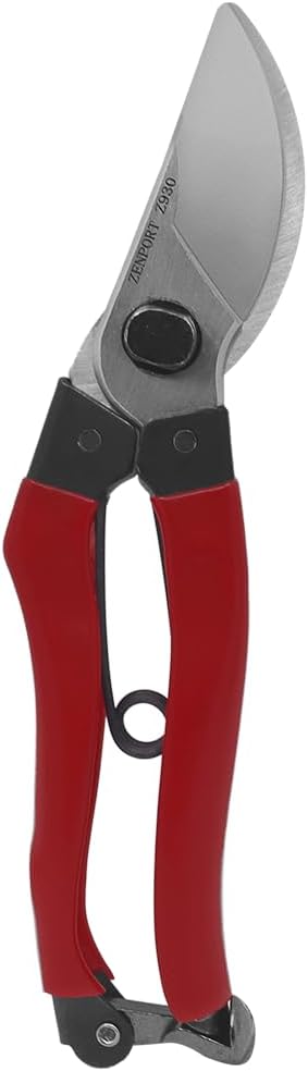 Zenport Z930 Carbon Steel Professional Bypass Pruning Shear, Wishbone Spring, 8 Long, 2-Inch Blade, Red