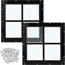 Tandefio 2 Pack 12'' x 12'' Black Flush Mount Shed Window with Tempered Glass Household Windows with Screws for Chicken Coop Sheds Barns Playhouse