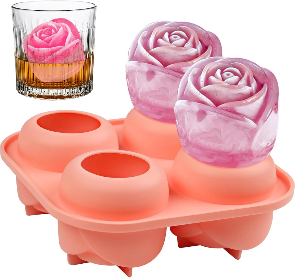 Rose Ice Cube Mold, SIQINZONGWA 3D Rose Silicone Mold Ice Cube Tray for Cocktails, Coffee, Brandy, Whiskey Gifts for Women Flower Silicone Mold Ice Maker