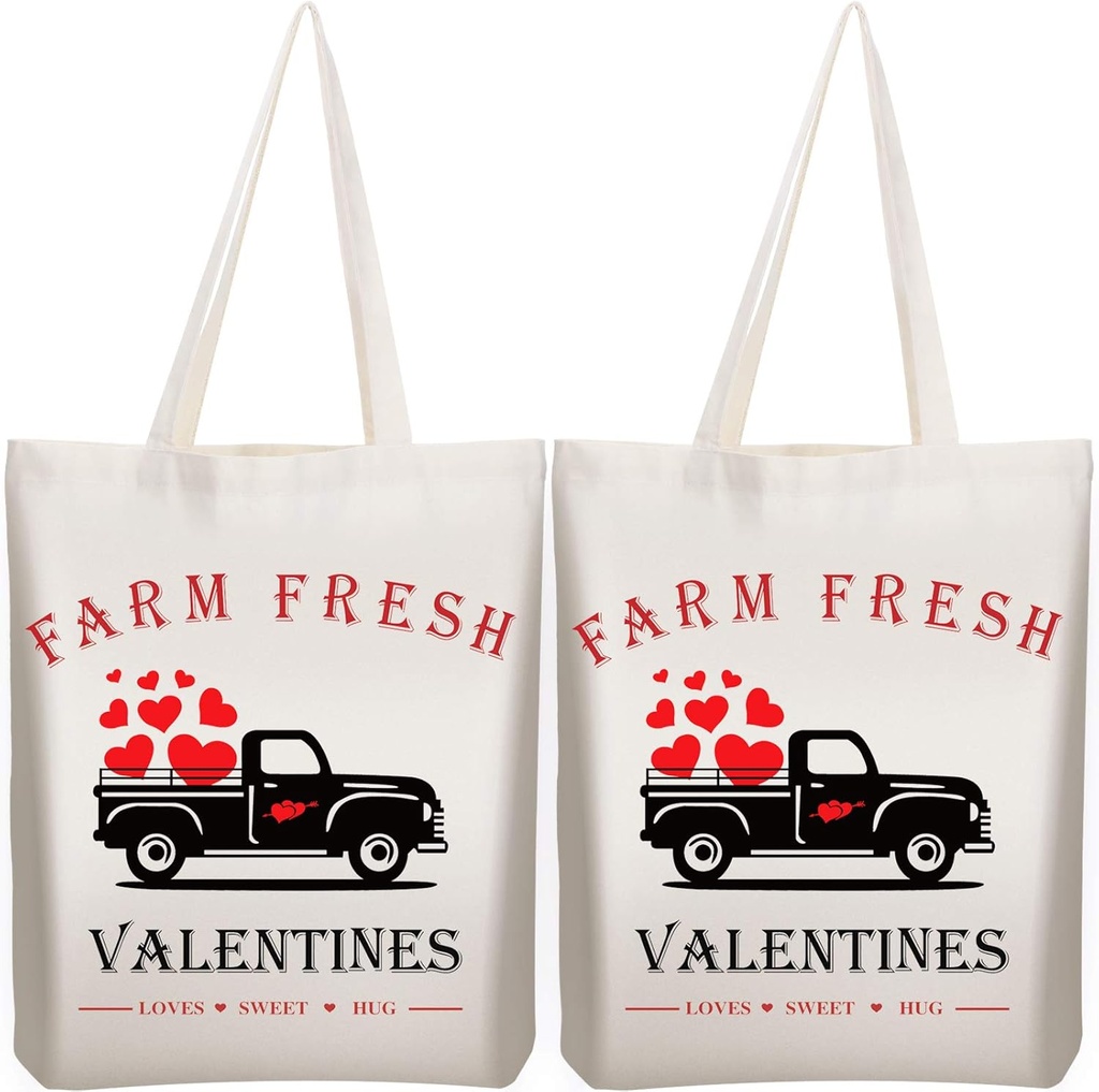 Weewooday 2 Pieces Valentine's Day Tote Bags Tote Bags Sacks Bag Reusable Canvas Tote Shoulder Bag Shopping Bag Handbag for Valentine's Day Party Grocery Shopping Market (Farm Fresh)