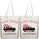 Weewooday 2 Pieces Valentine's Day Tote Bags Tote Bags Sacks Bag Reusable Canvas Tote Shoulder Bag Shopping Bag Handbag for Valentine's Day Party Grocery Shopping Market (Farm Fresh)