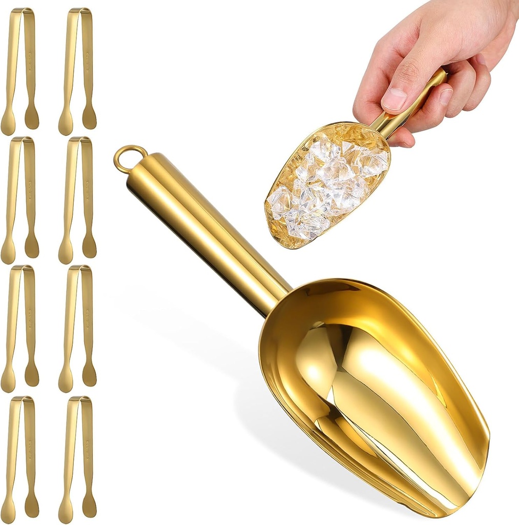 Totority 2pcs Ice Scoops Stainless Steel Tongs Ergonomic Serving Tools for Ice Bread Candy More for Kitchen Bar and Parties