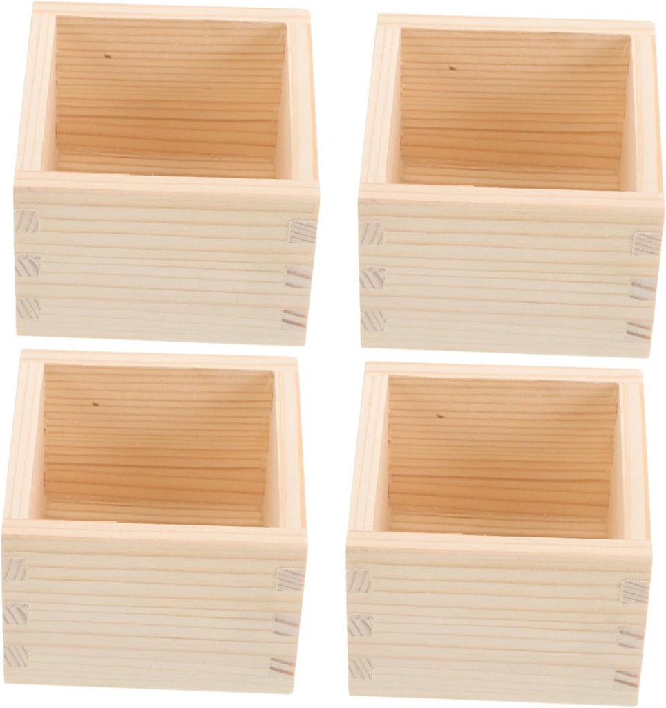 Healifty 4Pcs Wooden Sake Box Japanese Square Sake Cup Holder for Sushi and Sake Sturdy Design for Gatherings Portable Tableware for Home and Restaurant Use