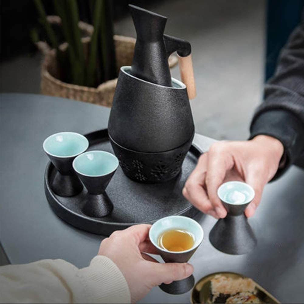 Sake Set Tea Pots, 8Pcs Sake Sets, Japanese Style Ceramic Sake Serving Gift Set Including 1pc Candle Stove, 1pc Warming Mug, 1pc Sake Pot an