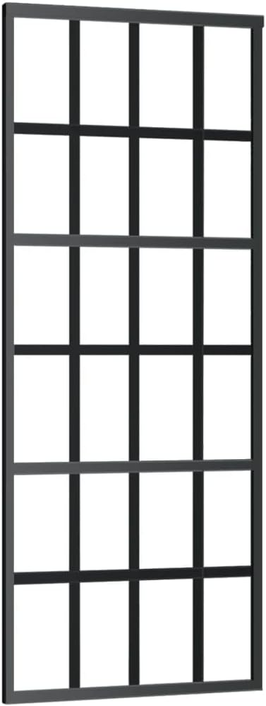 vidaXL Sliding Door - Glass and Aluminum Construction, Black, 29.9"x80.7", Soft Stop for Quiet Operation, Mounting Accessories Included.