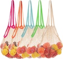 uxcell 5Pcs Reusable Mesh Produce Storage Bags Washable Net Portable Fruit and Vegetable Bag Cotton String Bags for Grocery Shopping Storage Fruit Vegetable, Multicolor