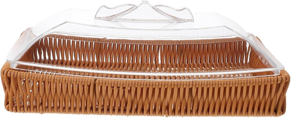 PRETYZOOM Rustic Style Snack Storage Box Acrylic Lid Handmade Basket for Living Room Decor