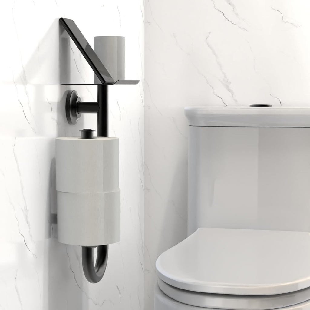 3-in-1 Toilet Safety Grab Bar with Built-in Tissue Paper Holder and Phone Shelf, for 2 Mega Rolls, 250lbs Weight Support When Mounted in Stud, Matte Black Right-Hand