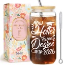 Now Hotter By One Degree,Est 2026 Funny Glass Cup Graduation Gifts for Women Men Her Him,Birthday Graduation Cups Gift for Bechelor Master Docter,Ice Coffee Glass Tumbler with Lid and Straw -6