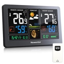 Newentor Weather Station Wireless Indoor Outdoor Thermometer, Color Display Digital Weather Thermometer with Atomic Clock, Barometric Pressure, Forecast Station with Adjustable Backlight, Black