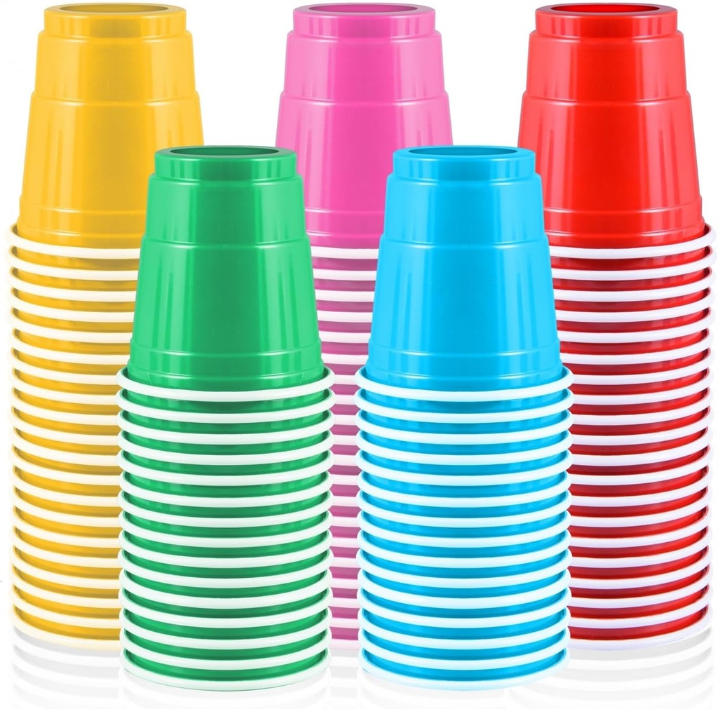 100 Pack 2 oz Plastic Shot Cups, Mini Disposable Shot Glasses, 2 oz Party Mini Cups for Bachelorette Party, Birthday, Parties Favor, Baby Shower Supplies (Multi Colors)