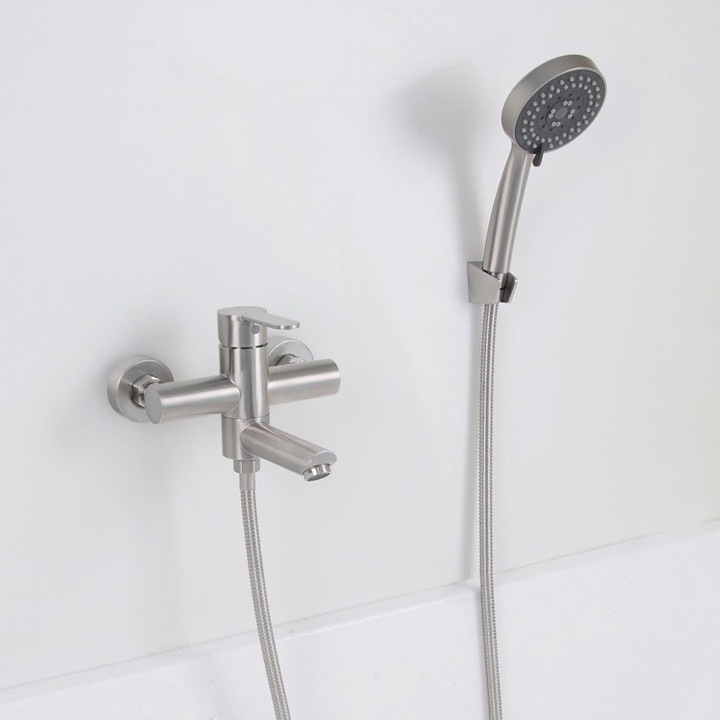 PHASAT Wall Mount Tub Faucet with 5 Functions Handheld Shower Sprayer,Wall Mount Bathtub Faucet With Folding Spout,Brushed Nickel,PTBL04E