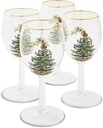 Spode Christmas Tree 13oz Wine Glasses, Set of 4 - Festive Holiday Drinkware with Gold-Rimmed Seasonal Designs, Ideal for Red or White Wine at Christmas Dinners and Family Gatherings