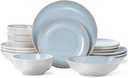 Plates and Bowls Sets for 4 - CJDC-QUELO 16-Piece Stoneware Dinnerware Sets, Ceramic Dishware Set for Kitchen Use and Formal Dining, Chip and Scratch Resistant Microwave Dishwasher Safe, Off White