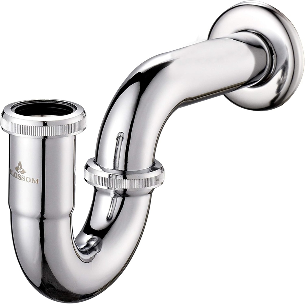 Blossom P-Trap Bathroom Sink Drain Kit – U-shaped drain trap for Sink – Chrome Sink Trap for Bathroom & Kitchen – Easy to Install Sink Drain Pipe Kit – Plumbing & Waste Trap Replacement