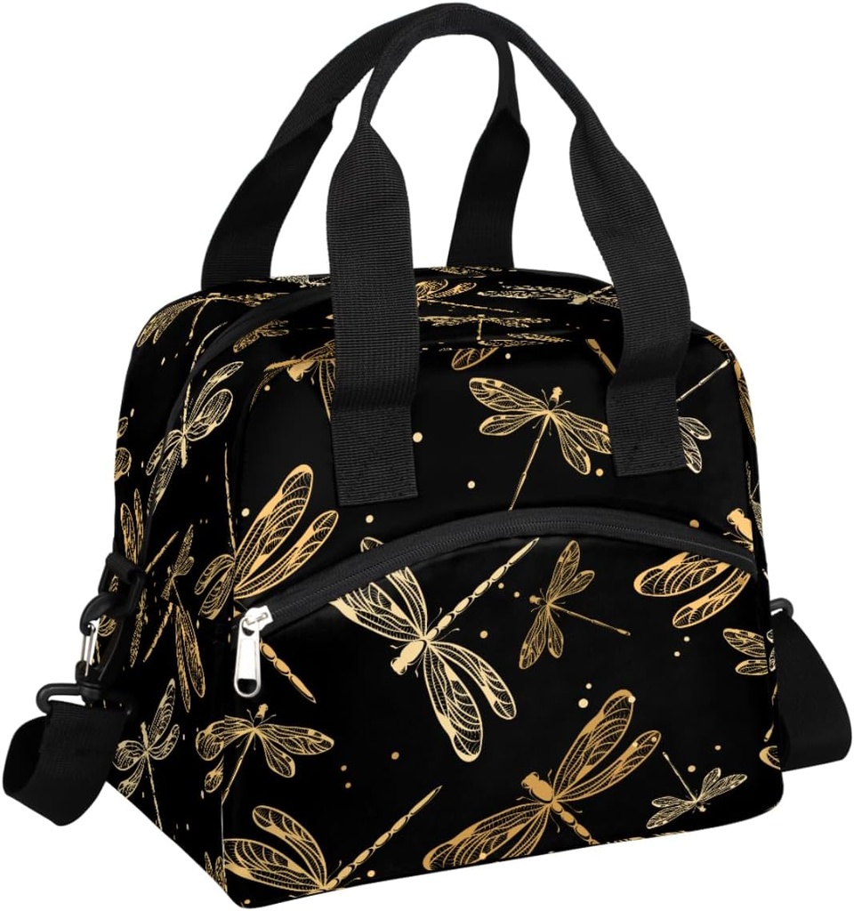 Animal Black Dragonfly Lunch Bag for Women Men Dragonfly Yellow Insulated Large Cooler Box Reusable Meal Prep Bag Waterproof Leakproof Lunch Tote Box for Work Travel Beach Picnic Camping
