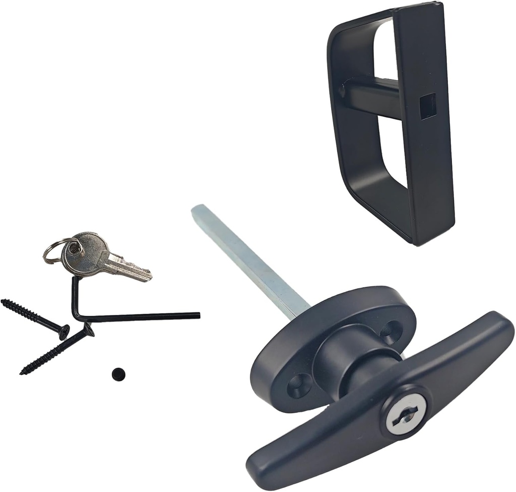 T-Handle Door Lock Set with 2 Security Keys, Heavy-Duty Shed Door Hardware with 5.5"Stem, Professional Grade Locking System for Storage Barn, Workshop, Garage (Black)