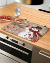 Christmas Countertop Burners Protection Mats for Kitchen, Snowman Red Flower Bird Wood Grain Rubber Stove Top Cover Mat, Heat Proof Mats Cooktop Cover for Counter Dish Drying Mat, 31"x24"