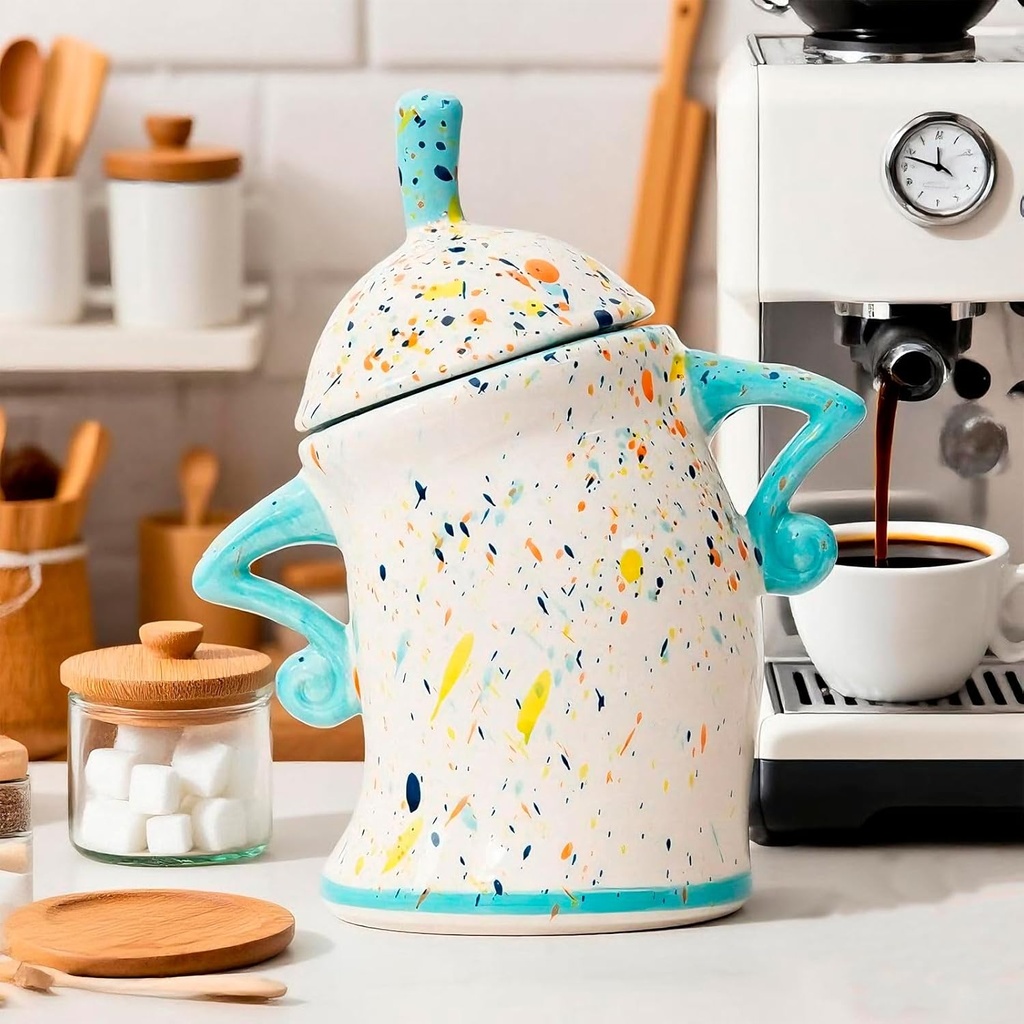 Sassy Handmade Ceramic Storage Canister with Attitude, Airtight Coffee Kitchen Canister for Sugar, Flour, Tea,Nuts (Cyan)