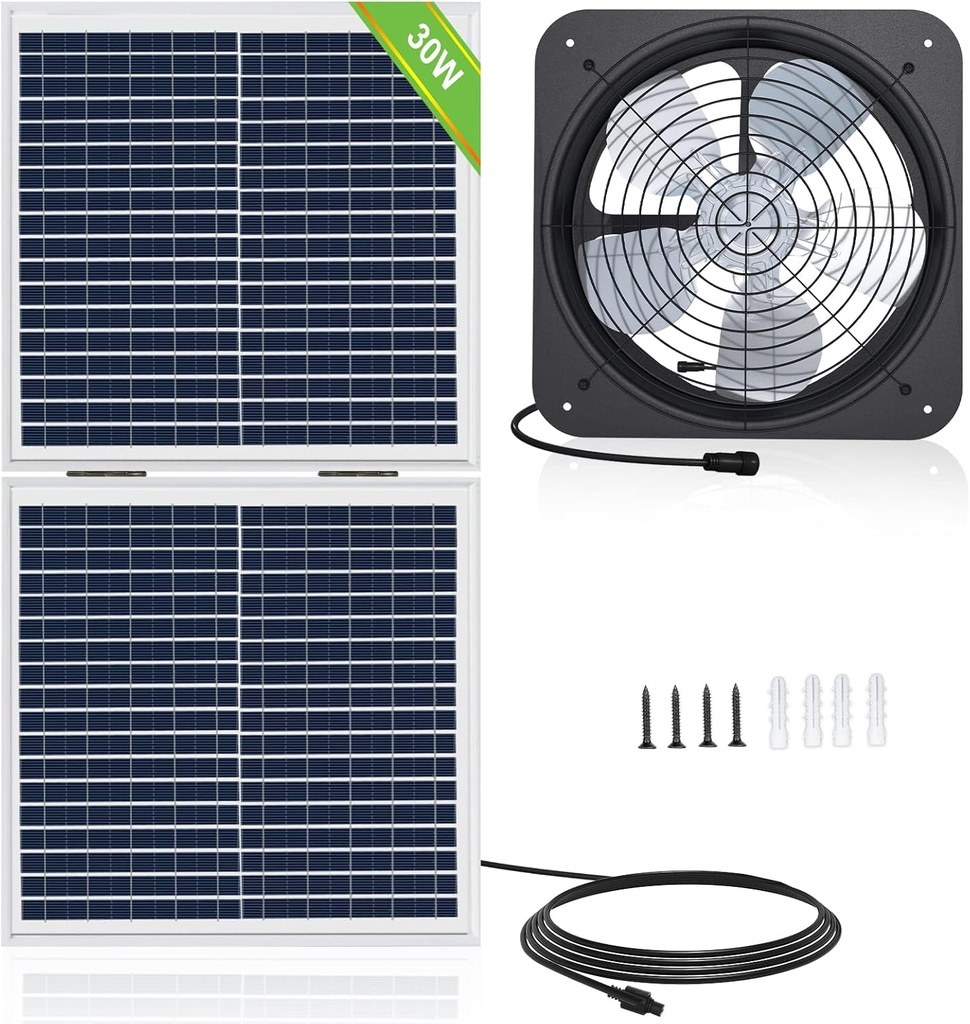 ECO-WORTHY 25W Solar Powered Attic Ventilator Gable Roof Vent Fan with 30W Foldable Panel - Fans for Home Attic, Greenhouse, RV or Outdoor, Ready-to-Use Fan,