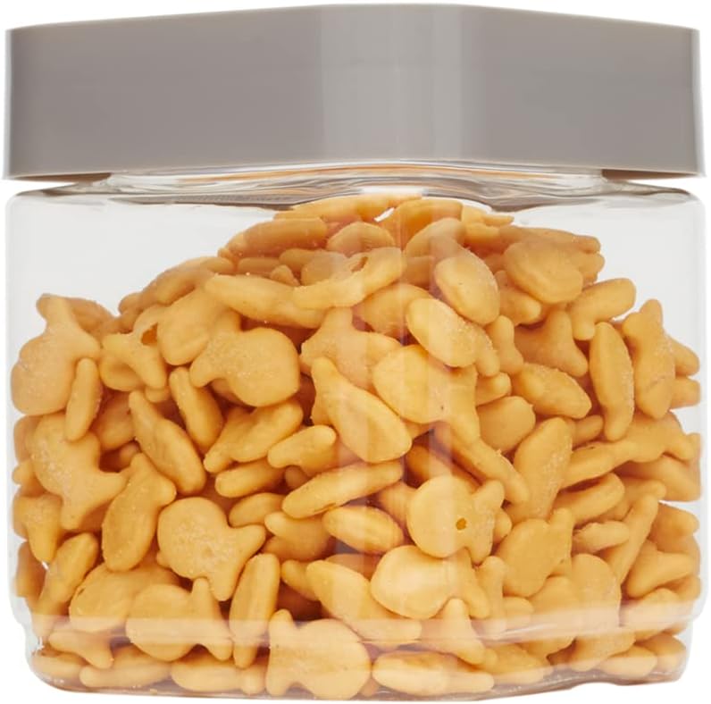 Home Basics Square Stackable Plastic Food Container with Grey Trimmed Lid & Clear Circular Center, 42 oz.