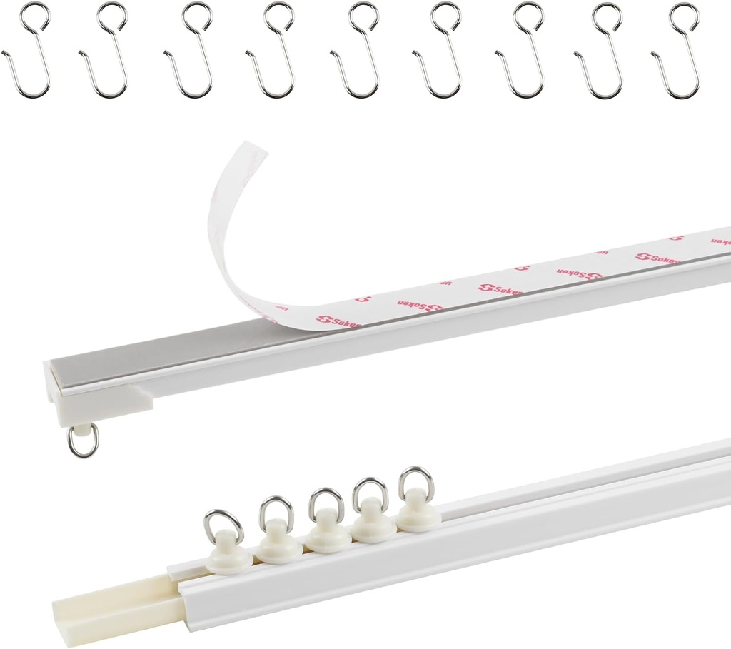 TYRON Adhesive Curtain Track Ceiling or Wall Mount(224"/ 18.7 FT), Ceiling Track Room Divider, Self Adhesive Curtains Rod No Drill, Screws or Tools, Curtain Hangers No Damage