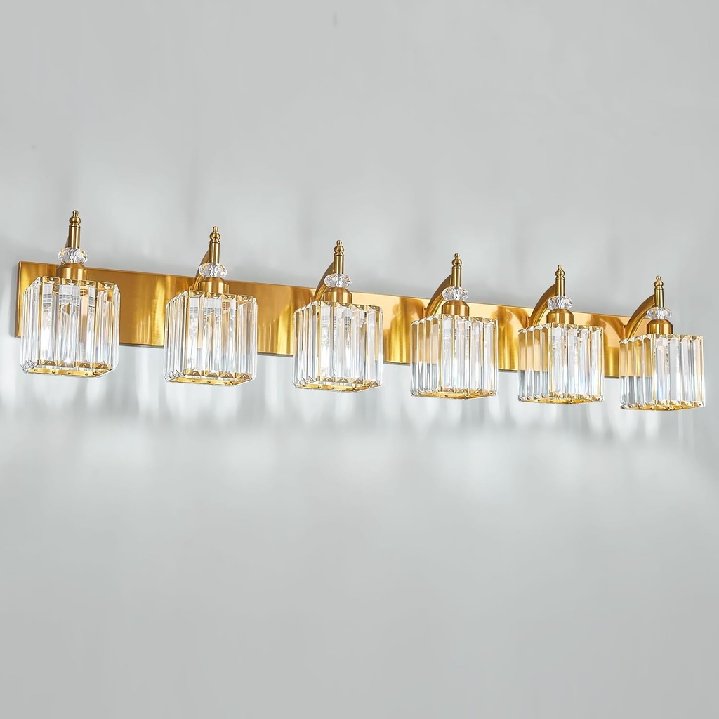 Crystal Vanity Lights - Gold 6 Light Modern Bathroom Vanity Light Fixtures Over Mirror