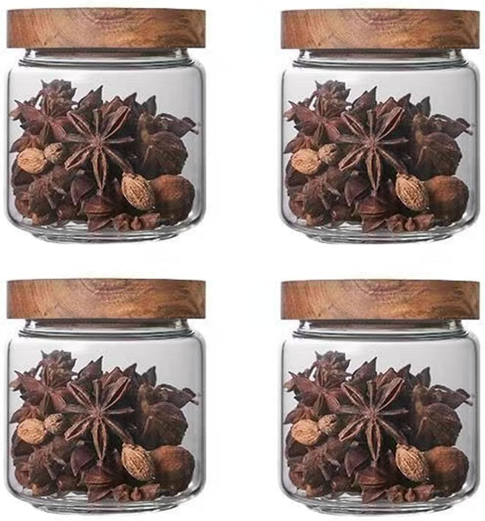 Glass candy Containers - 16oz kitchen Glass Airtight Storage jar With Acacia Airtight Lid，for kitchen Seasoning, coffee bean, tea, suger, herbs (9)