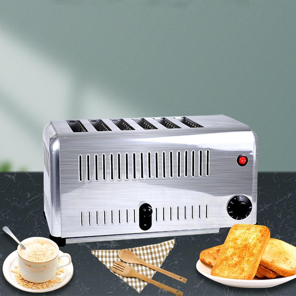 Commercial Toaster Toaster 6 Pieces,Extra Wide Slot Bread Baking Machine W/Timer Suitable for Bagel,Bread,Brushed Stainless Steel 1680W