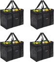 Homemell Heavy Duty Reusable Grocery Bags, Large Collapsible Tote Bag Holds 100 LBS, Extra-Strength Premium Material (Black, 4-Pack)