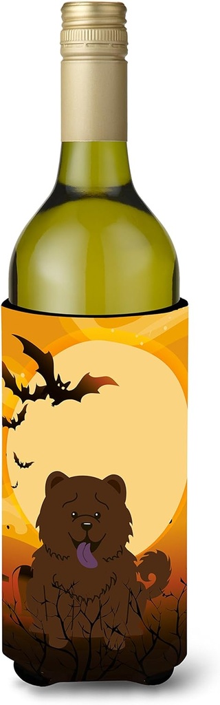 Caroline's Treasures BB4407LITERK Halloween Chow Chow Chocolate Wine Bottle Hugger Bottle Cooler Sleeve Hugger Machine Washable Collapsible Insulator Beverage Insulated Holder