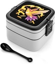 Hummingbird Ribbon Endometrial Cancer Awareness Bento Box with 2 Compartments Adult Lunch Box Lunch Container for Meal Prep Work And Outdoors