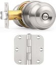 Probrico 6 Brushed Nickel Bedroom Bathroom Door Knobs and 18 Brushed Nickel Door Hinges Bundle Set, 3.5 X 3.5 Inch Door Hinges Rounded 5/8" Radius Corners