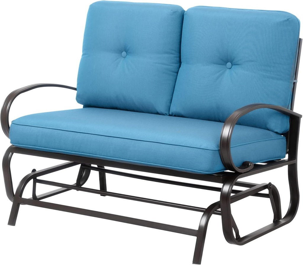 JY QAQA Outdoor Patio Metal Swing Glider Rocking Bench,Garden Loveseat Porch Furniture Glider, Steel Frame Chair Set with Cushion, Light Blue